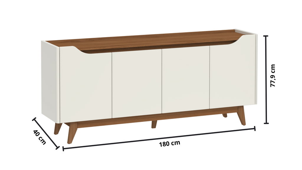 Balcão Buffet Pulse Província 180cm 4 Portas Off White e Canella