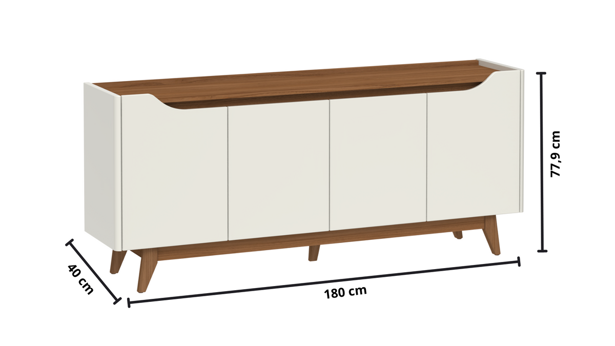 Balcão Buffet Pulse Província 180cm 4 Portas Off White e Canella