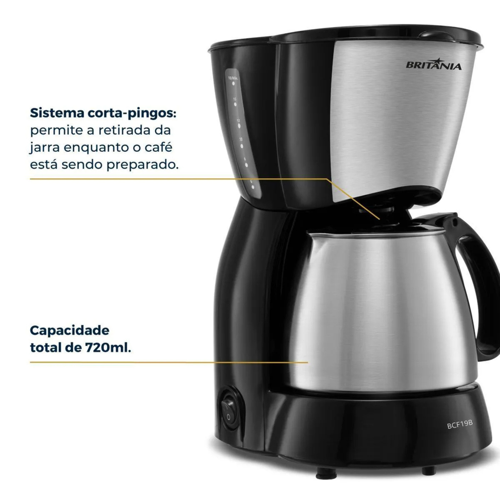 Cafeteira Elétrica Britânia BCF19B Inox Preto 220V