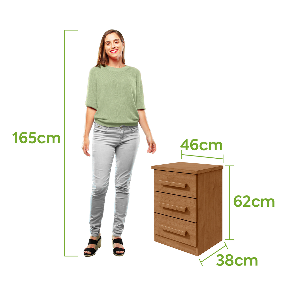 Mesa de Cabeceira Baião Lopas 3 Gavetas Amêndoa Clean