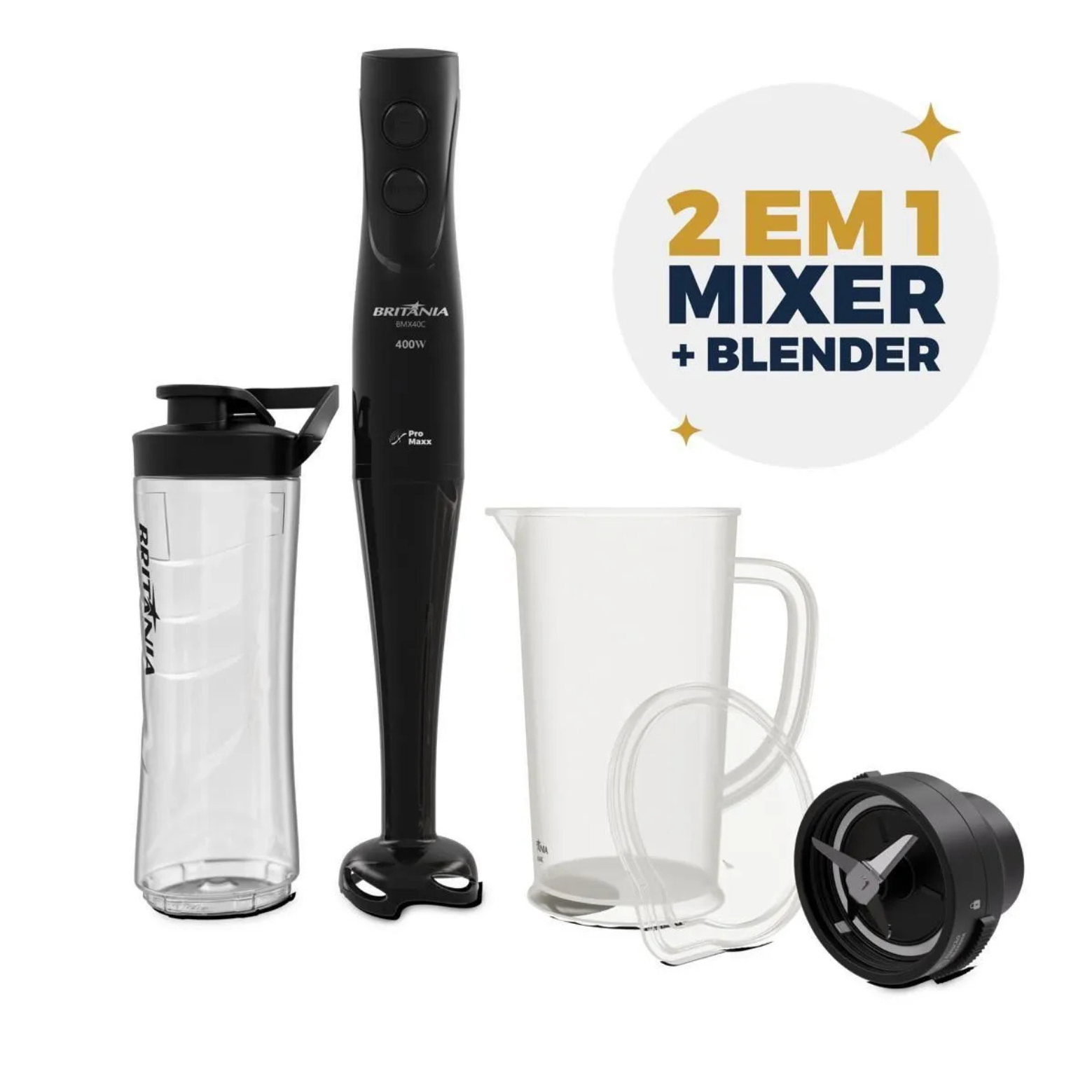 Mixer Britânia Blender 2 em 1 Turbo Preto 220V