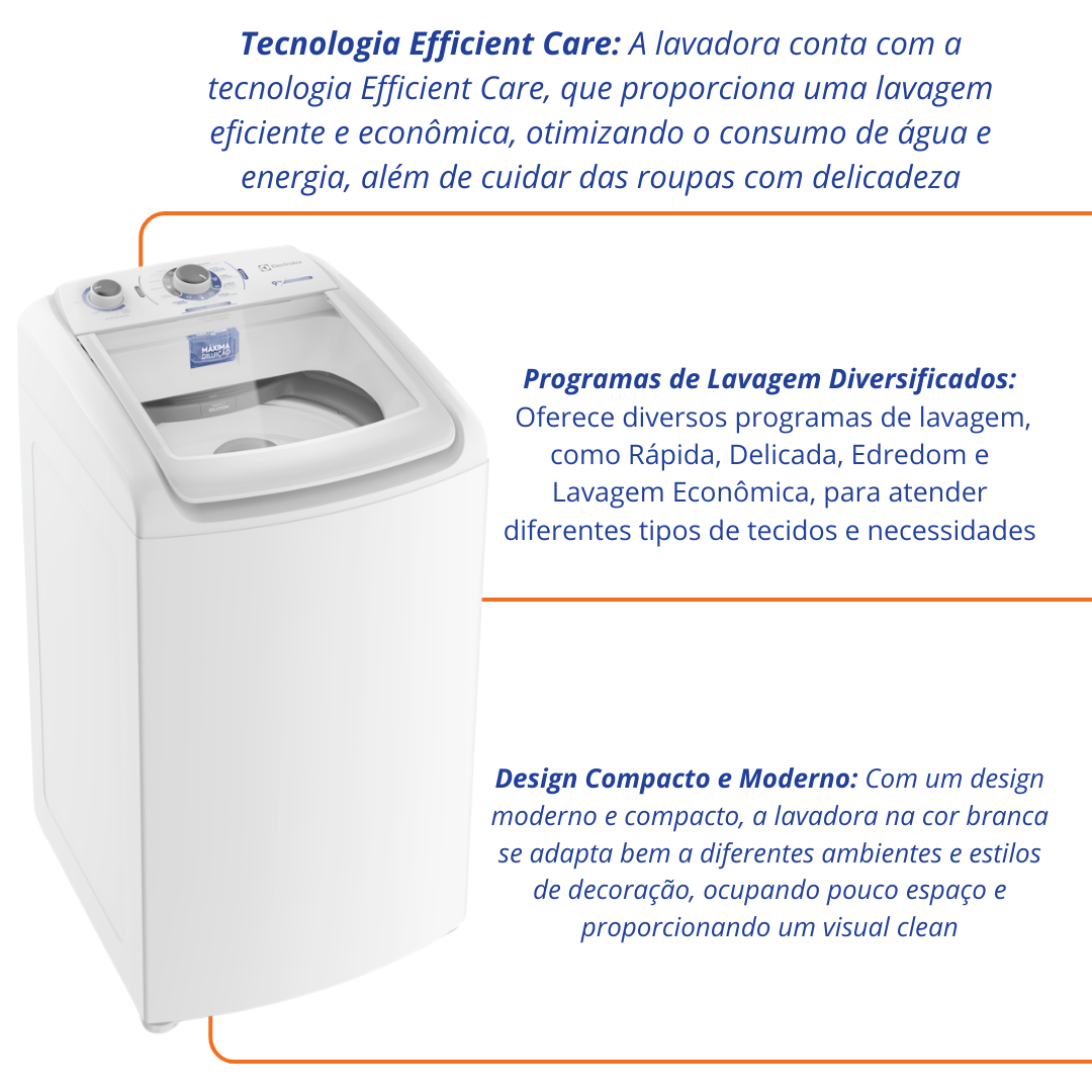 Lavadora de Roupas Electrolux 9kg LED09  Efficient Care Branco 220V