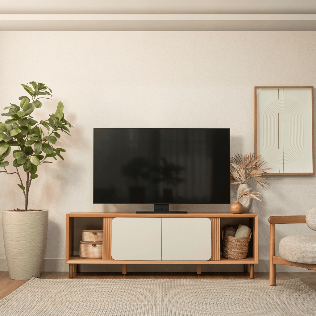 Rack Belém Linea 182cm 2 Portas Canela e Off White