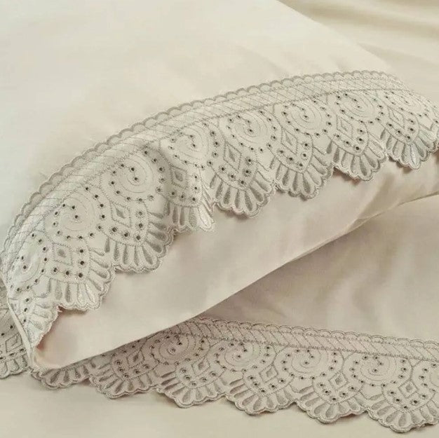 Jogo de Roupa de Cama King 4 Peças Hedrons Rendas Toque de Algodão Antilope
