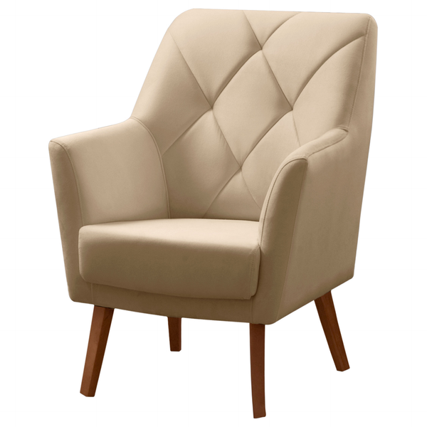 Poltrona Grecia 70cm Konfort Pés Trapézio Castanho  Linho Bege