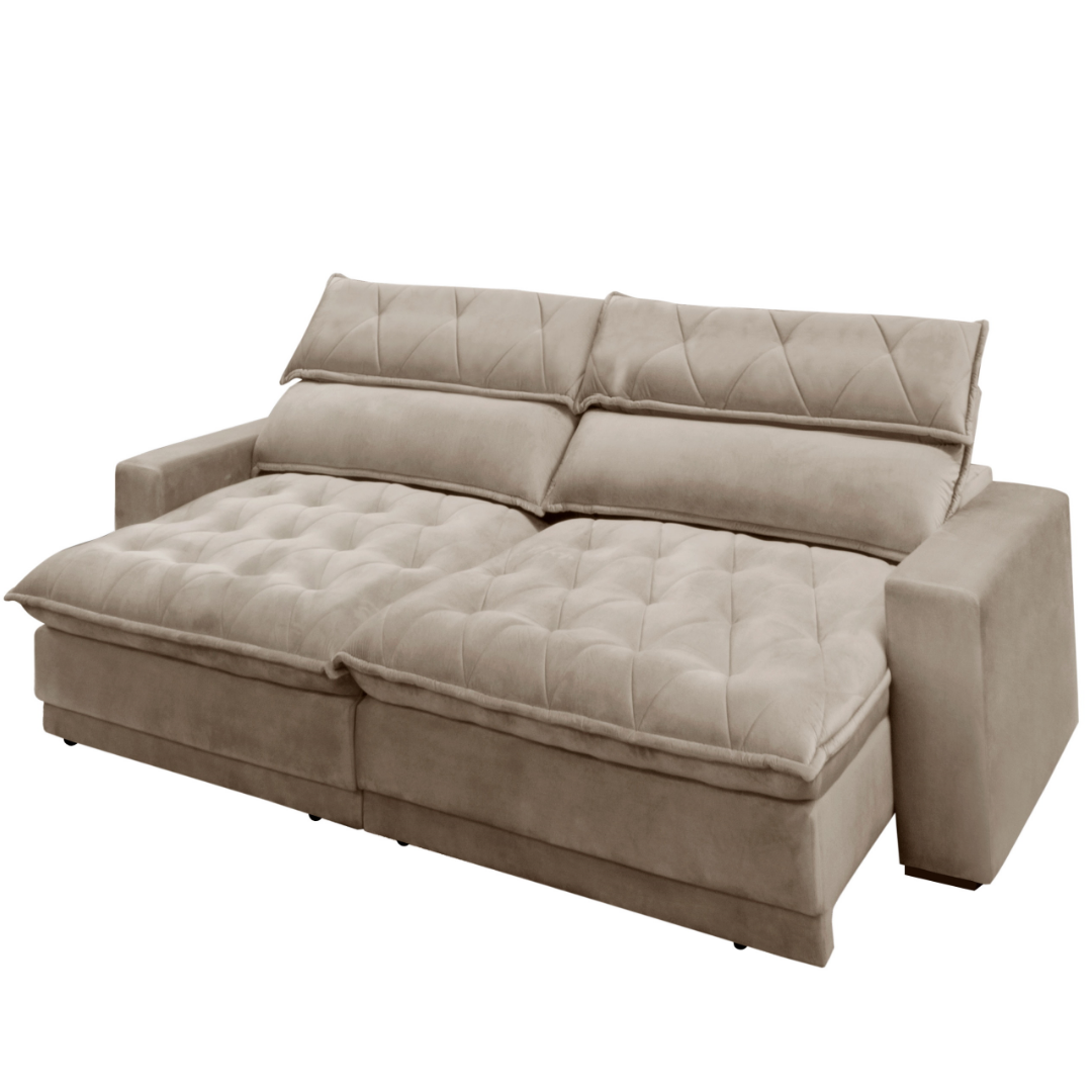 Sofá Albany 228cm Matielo 2 Assentos Retráteis com Encostos Reclináveis Veludo Castor