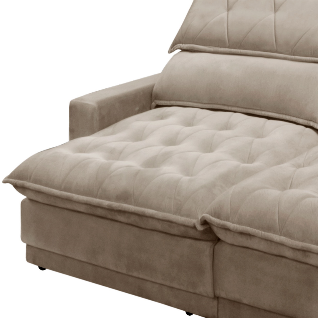 Sofá Albany 228cm Matielo 2 Assentos Retráteis com Encostos Reclináveis Veludo Castor
