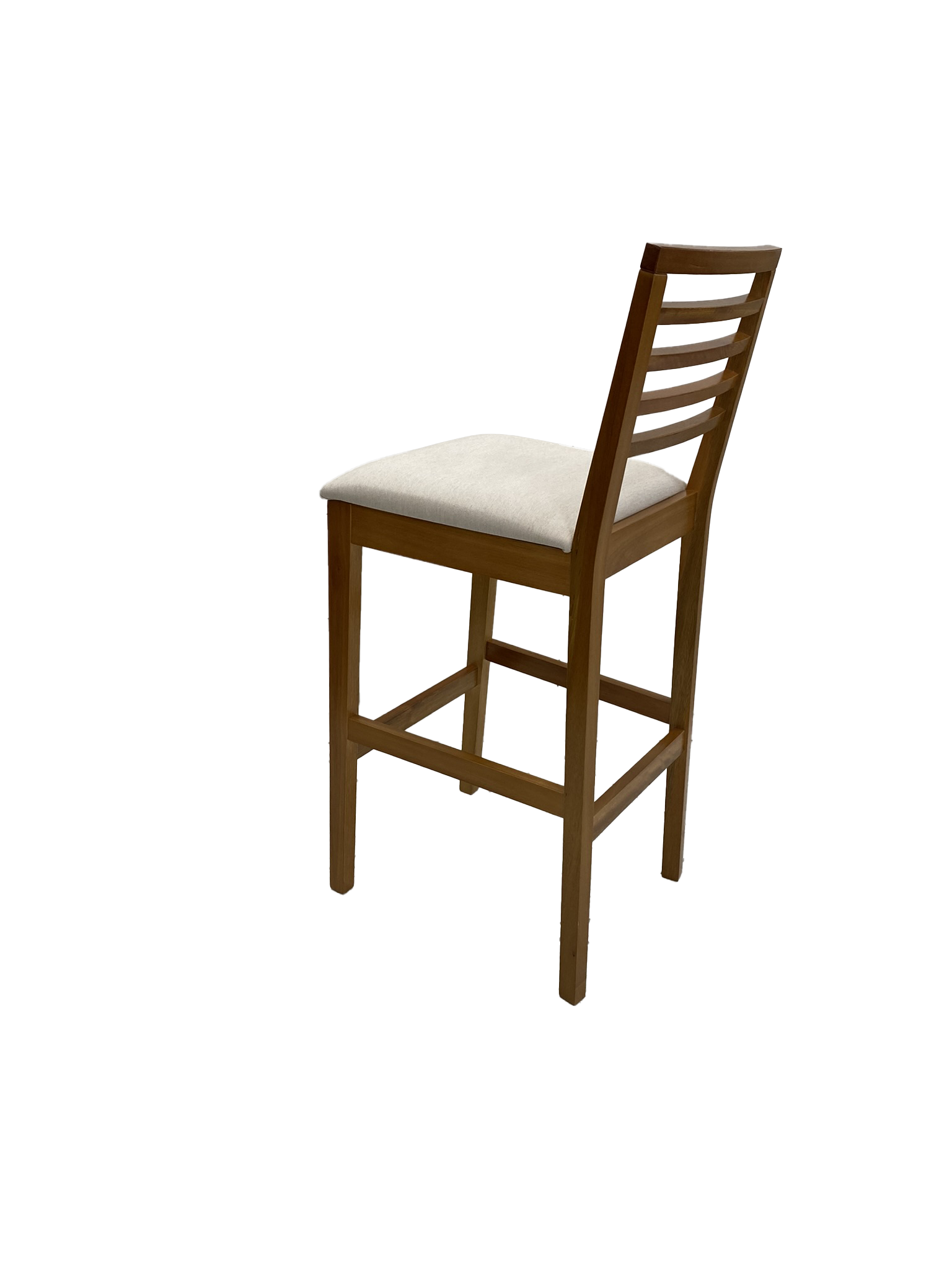 Banqueta Alta Eco Artsoli Castanho Claro com Encosto Ripado  Linho Bege