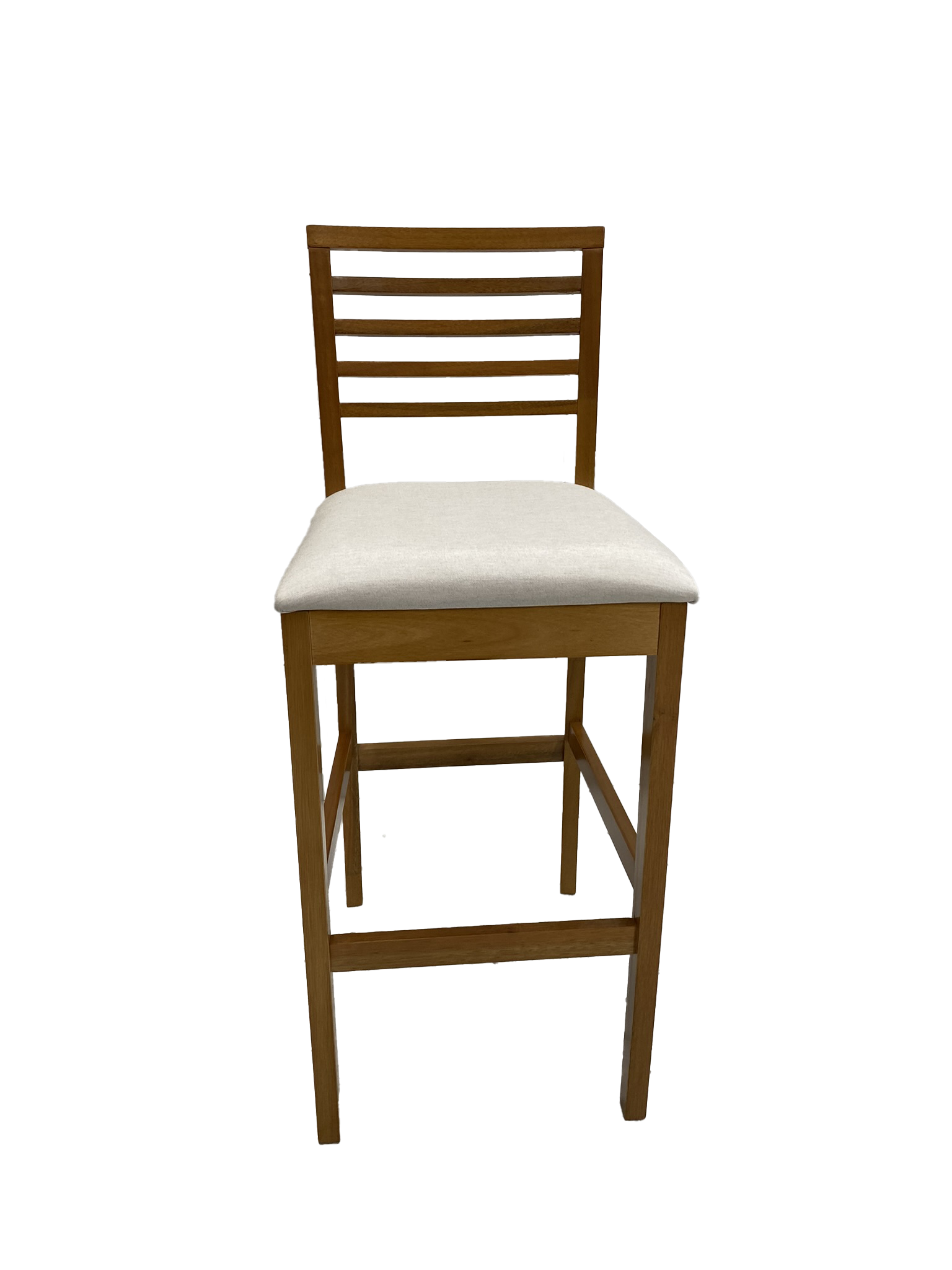 Banqueta Alta Eco Artsoli Castanho Claro com Encosto Ripado  Linho Bege