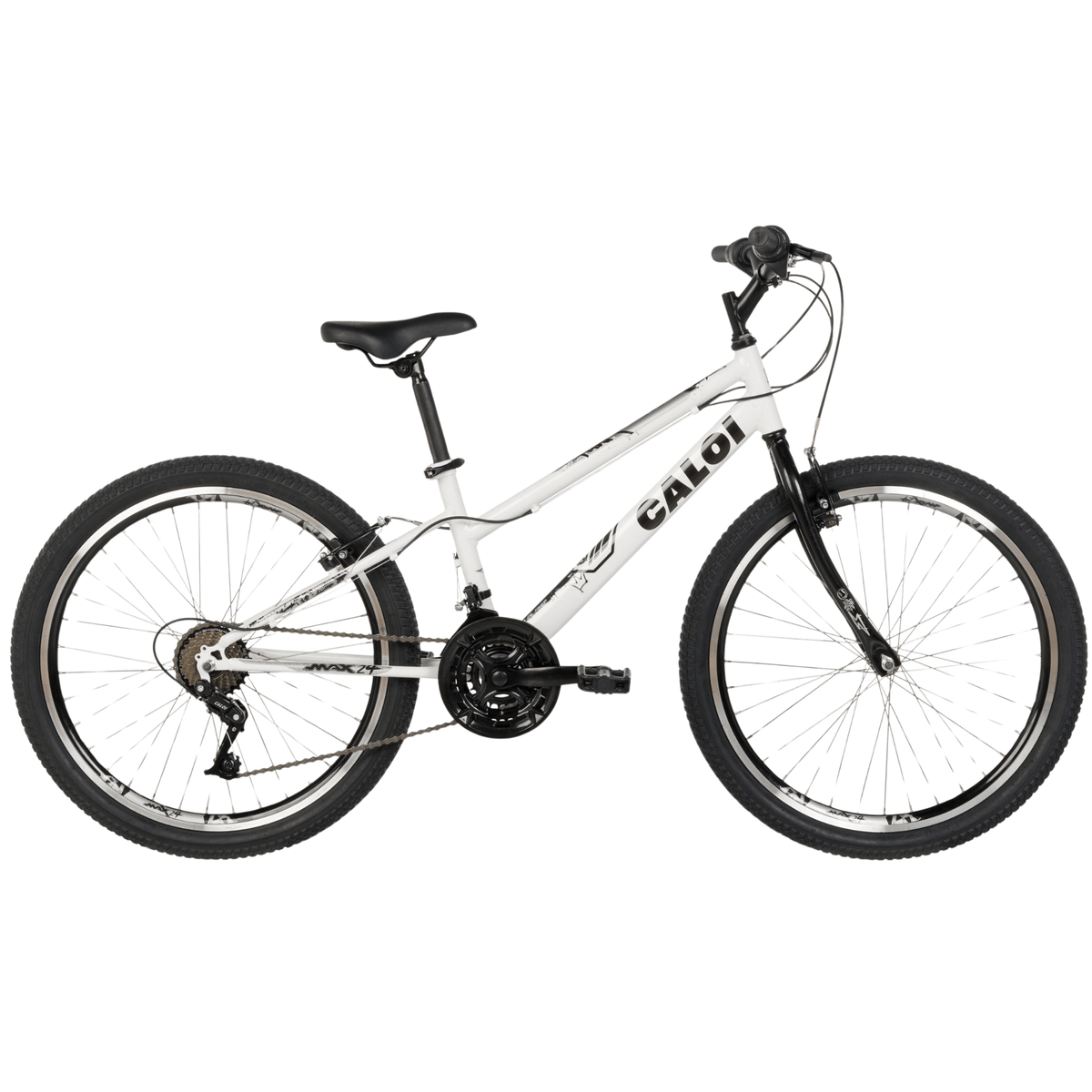 Bicicleta Caloi Aro 24 Max Freio V-Brake 21 Velocidades Branco e Preto