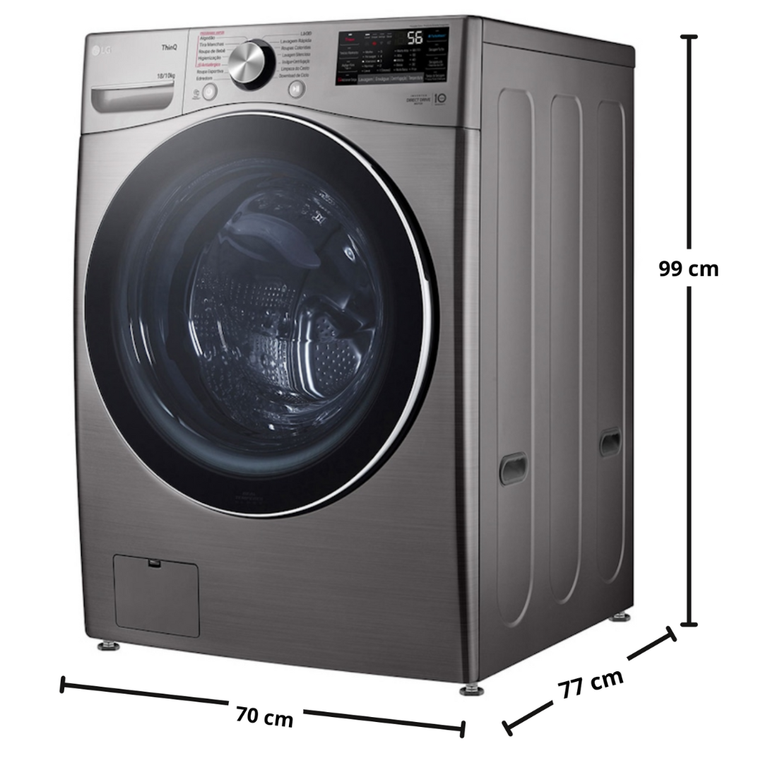 Lava e Seca LG 18Kg Inverter WD18SV2S6B AIDD Inteligência Artificial Prata 220V