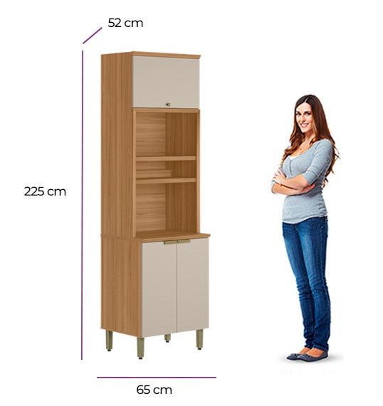 Paneleiro Torre Quente Selene Linea 65cm 3 Portas com Nicho Jequitibá e Off White