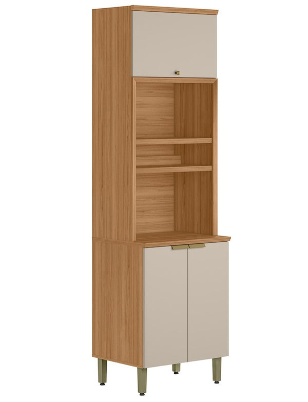 Paneleiro Torre Quente Selene Linea 65cm 3 Portas com Nicho Jequitibá e Off White