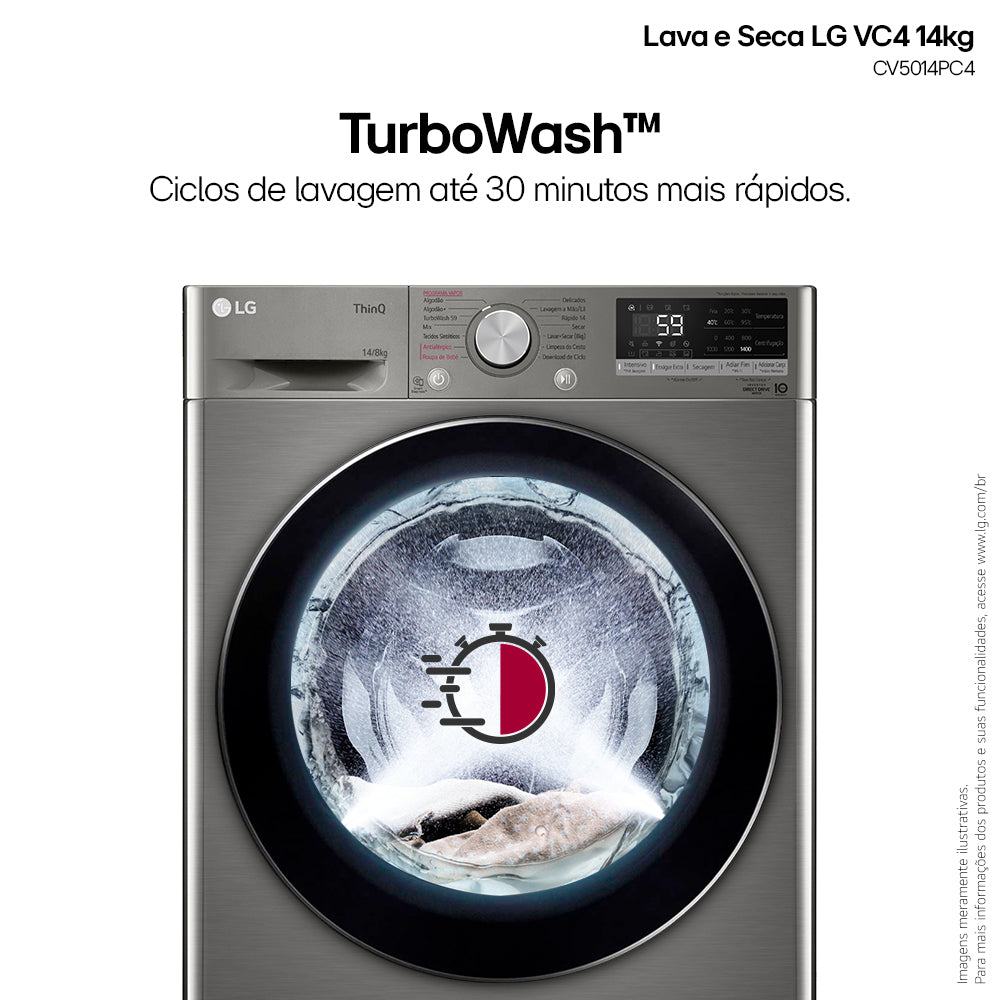 Lava e Seca LG 14KG VC4 AI DD Smart Inox 220V