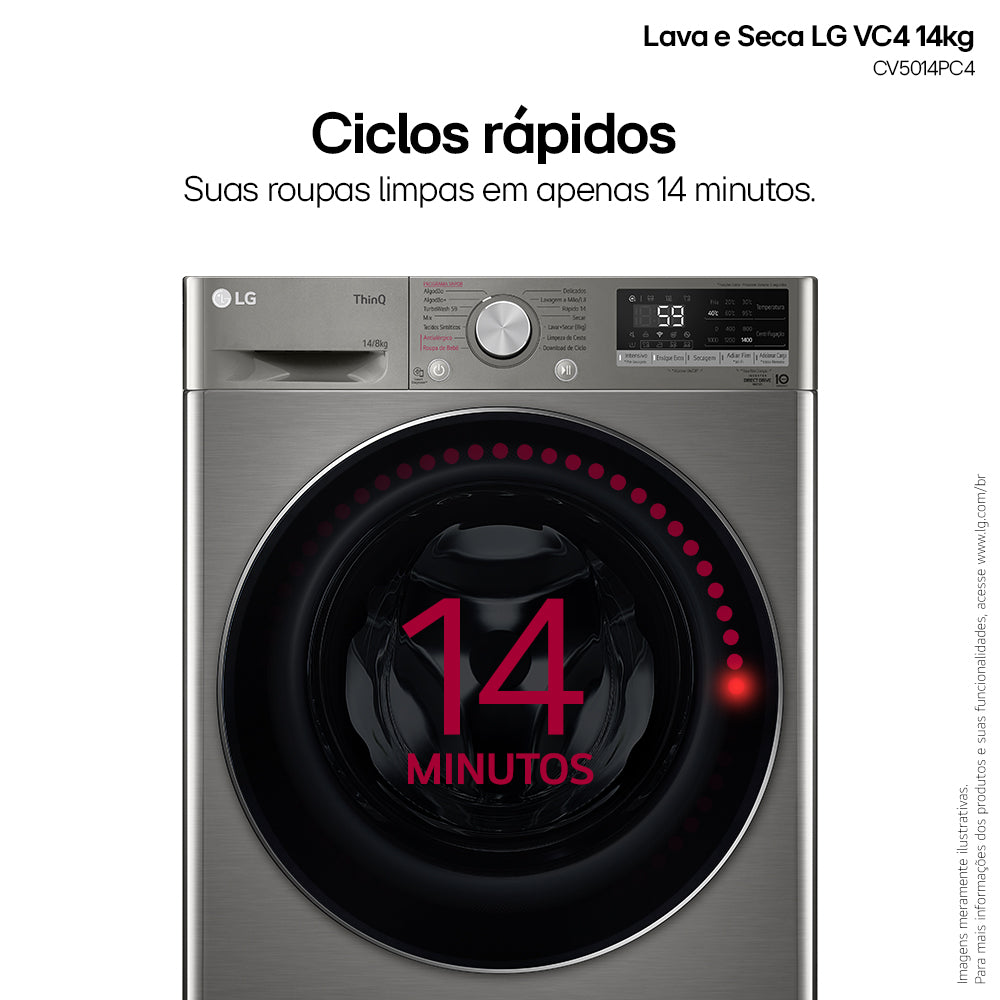 Lava e Seca LG 14KG VC4 AI DD Smart Inox 220V