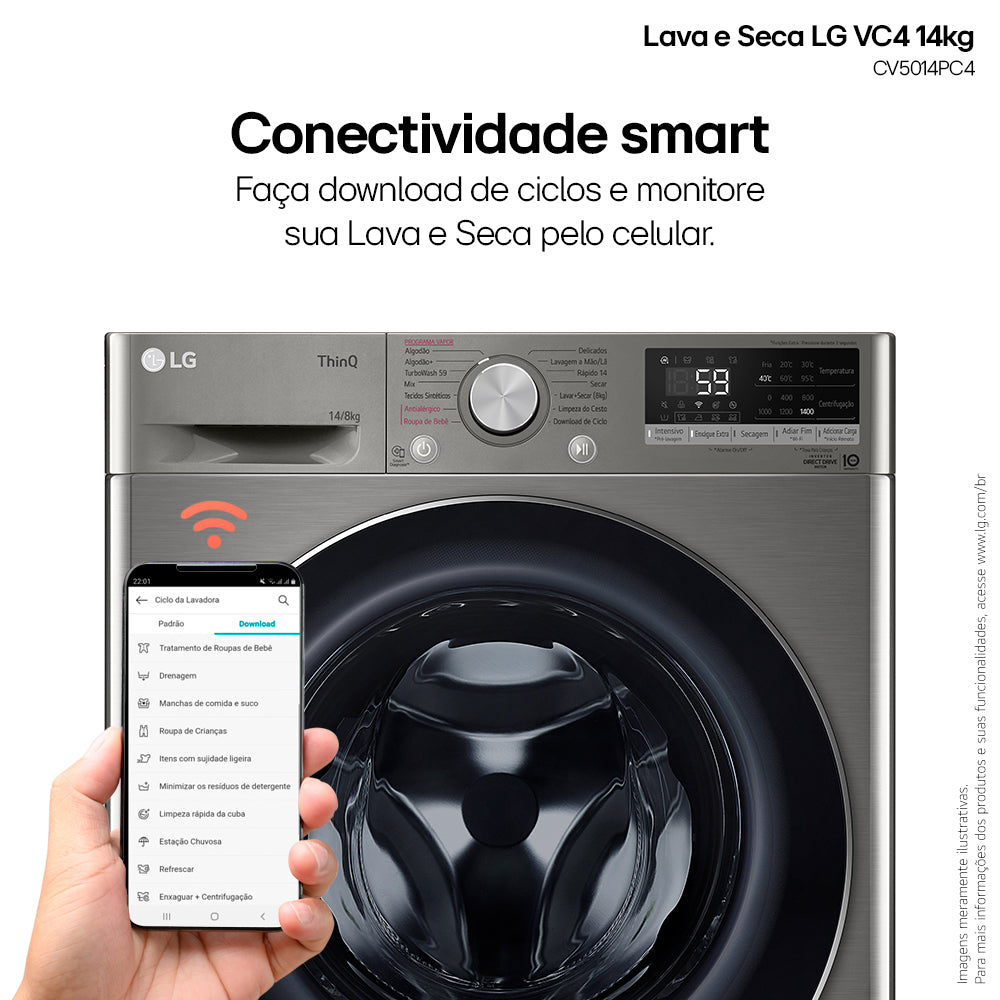 Lava e Seca LG 14KG VC4 AI DD Smart Inox 220V