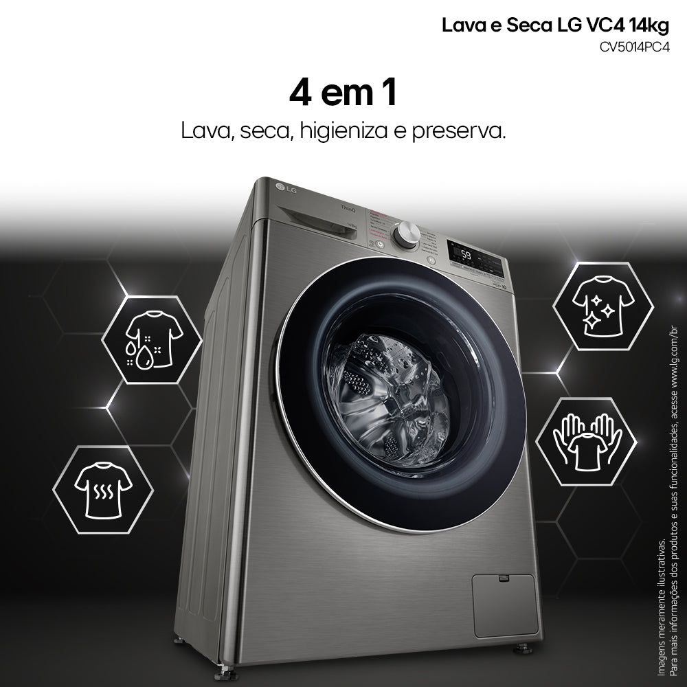 Lava e Seca LG 14KG VC4 AI DD Smart Inox 220V