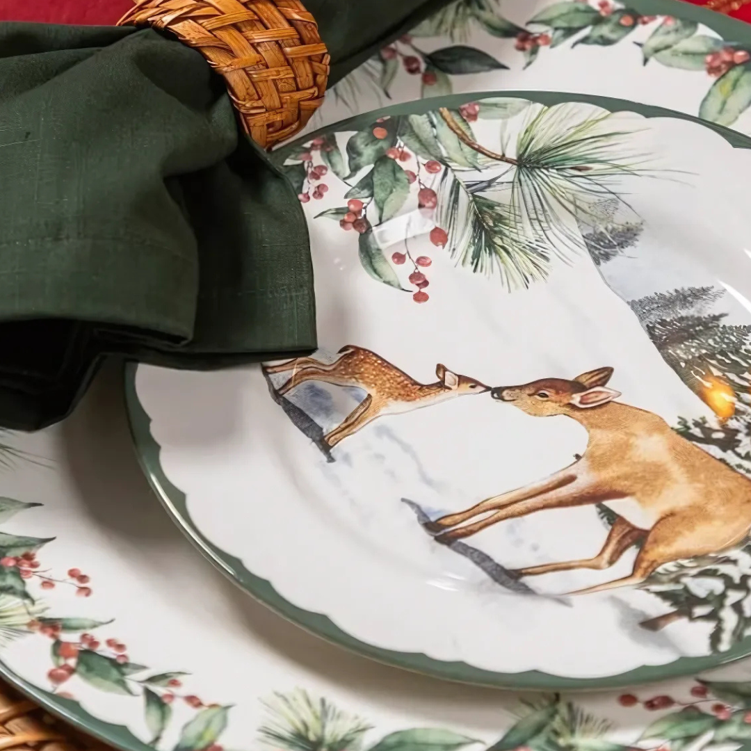 Prato de Sobremesa Copa e Cia Aquarelle em Cerâmica Bosque Natal Inverno
