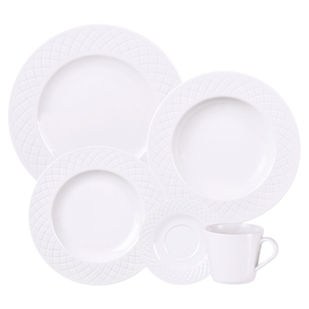 Aparelho de Jantar e Chá Tramontina 30 Peças Ingrid em Porcelana Decorada Branca