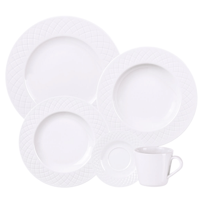 Aparelho de Jantar e Chá Tramontina 30 Peças Ingrid em Porcelana Decorada Branca