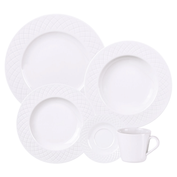 Aparelho de Jantar e Chá Tramontina 30 Peças Ingrid em Porcelana Decorada Branca