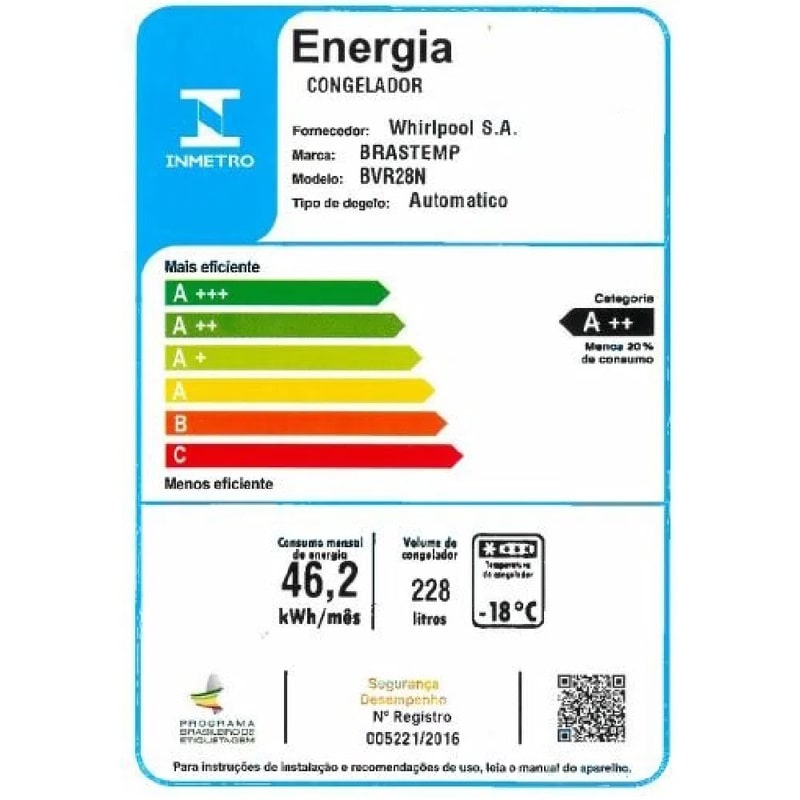 Freezer Vertical Flex Brastemp 228L BVR28N Frost Free A++ Branco 220V