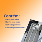 Faqueiro 16 Peças Lyor Athenas Minimalista em Aço Inox