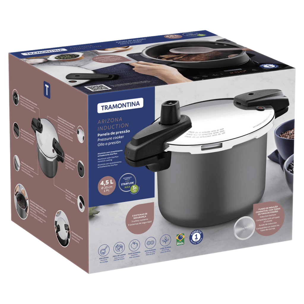 Panela de Pressão Tramontina 4,5L Arizona Indução Antiaderente Starflon Max Titanio