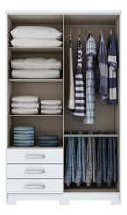 Roupeiro Caju Henn 121cm 4 Portas 3 Gavetas com Pé Branco