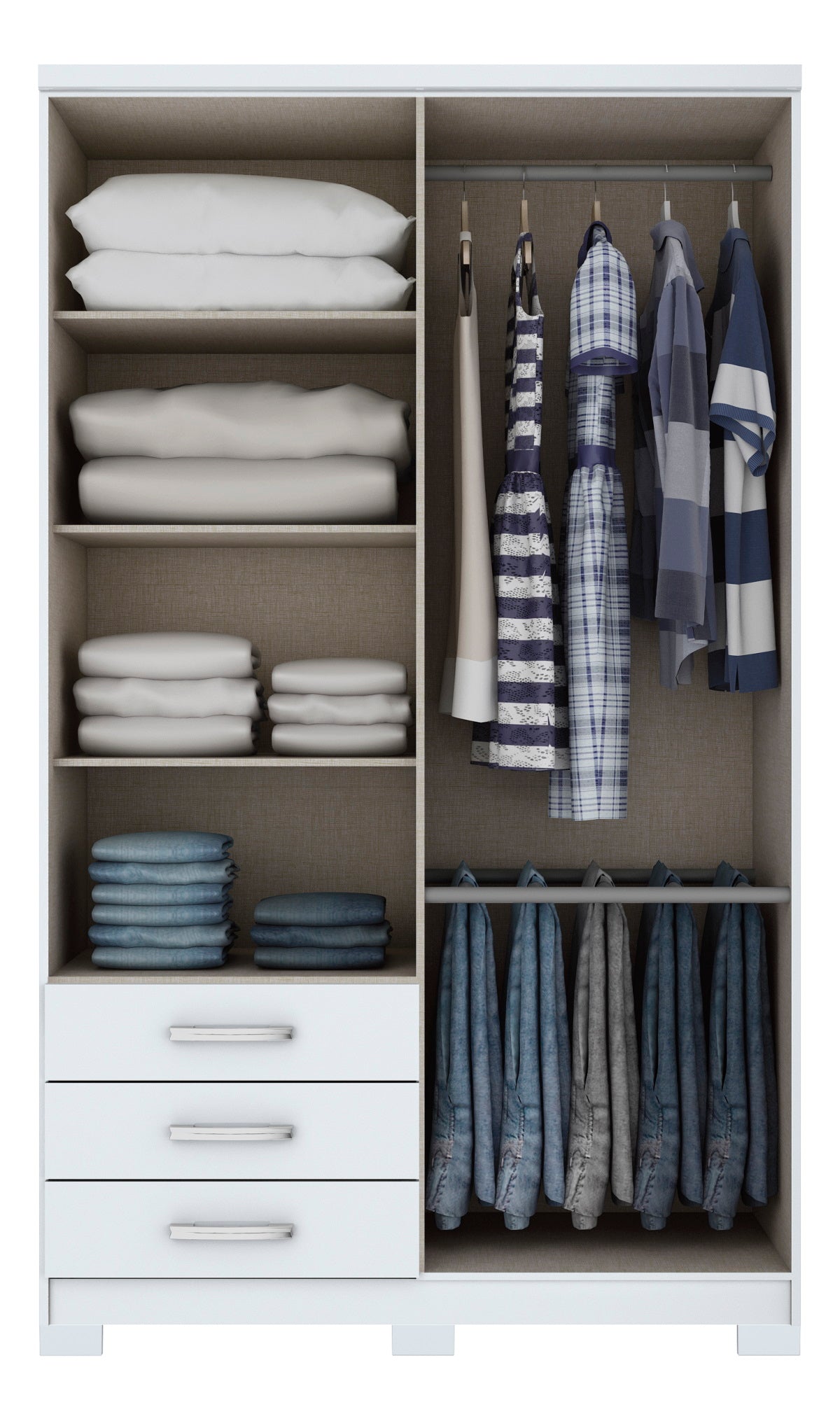 Roupeiro Caju Henn 121cm 4 Portas 3 Gavetas com Pé Branco