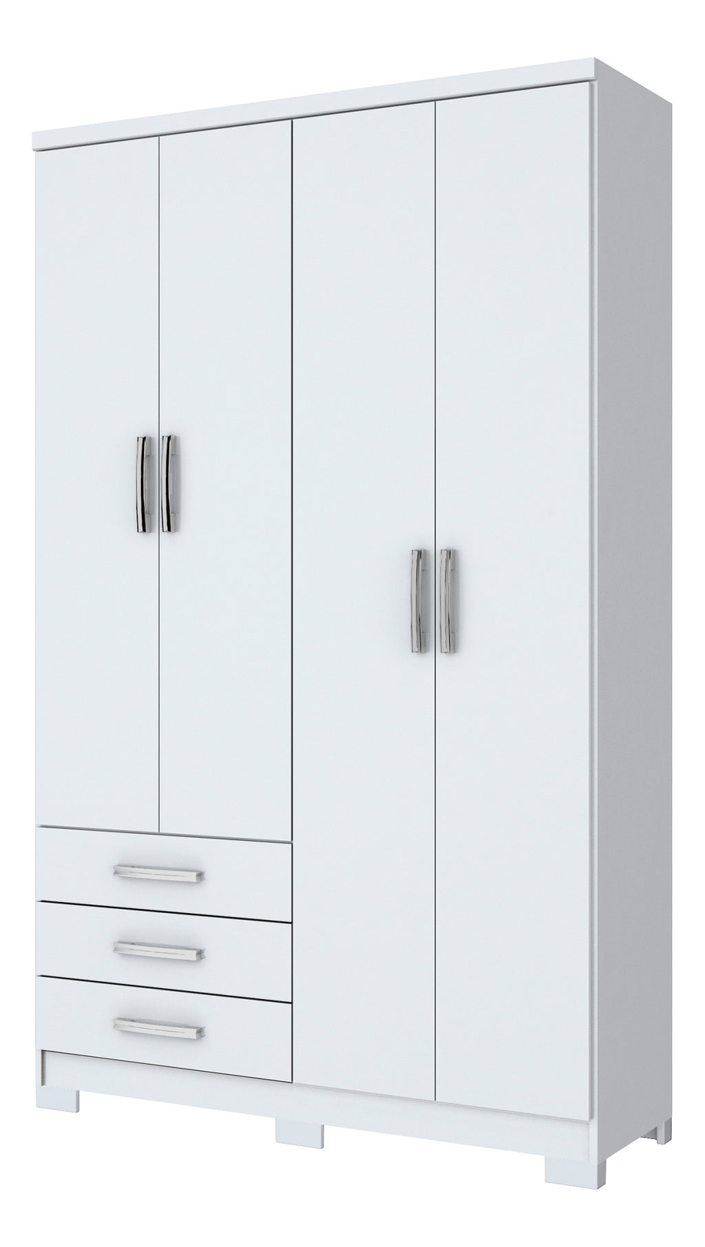 Roupeiro Caju Henn 121cm 4 Portas 3 Gavetas com Pé Branco