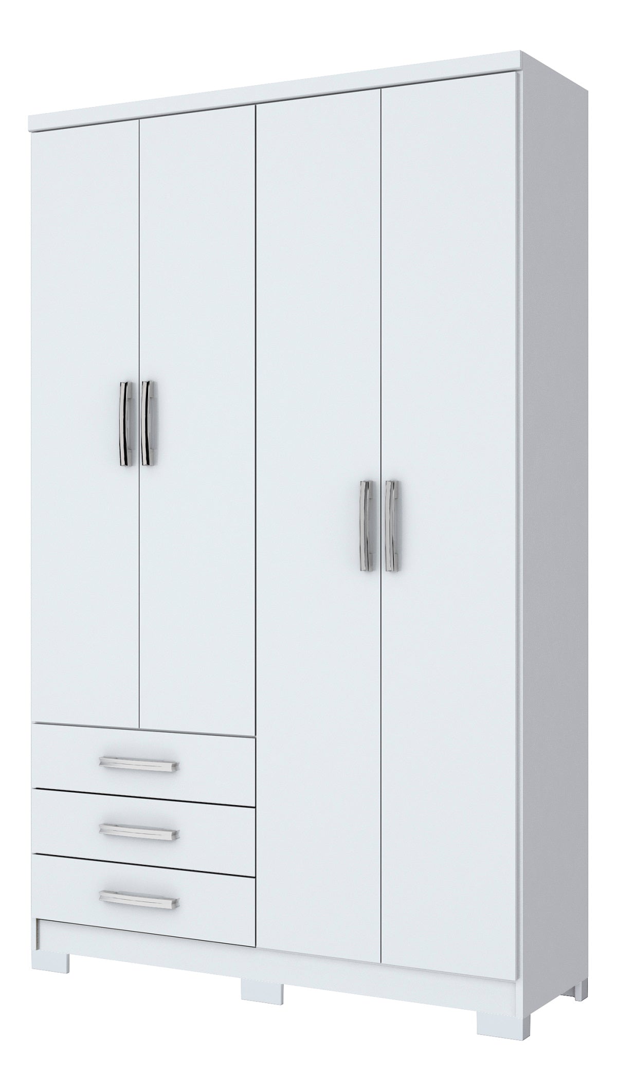 Roupeiro Caju Henn 121cm 4 Portas 3 Gavetas com Pé Branco