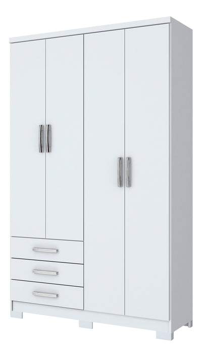 Roupeiro Caju Henn 121cm 4 Portas 3 Gavetas com Pé Branco