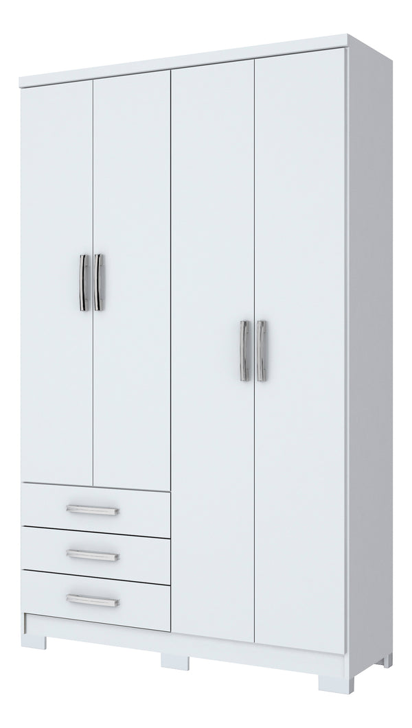 Roupeiro Caju Henn 121cm 4 Portas 3 Gavetas com Pé Branco