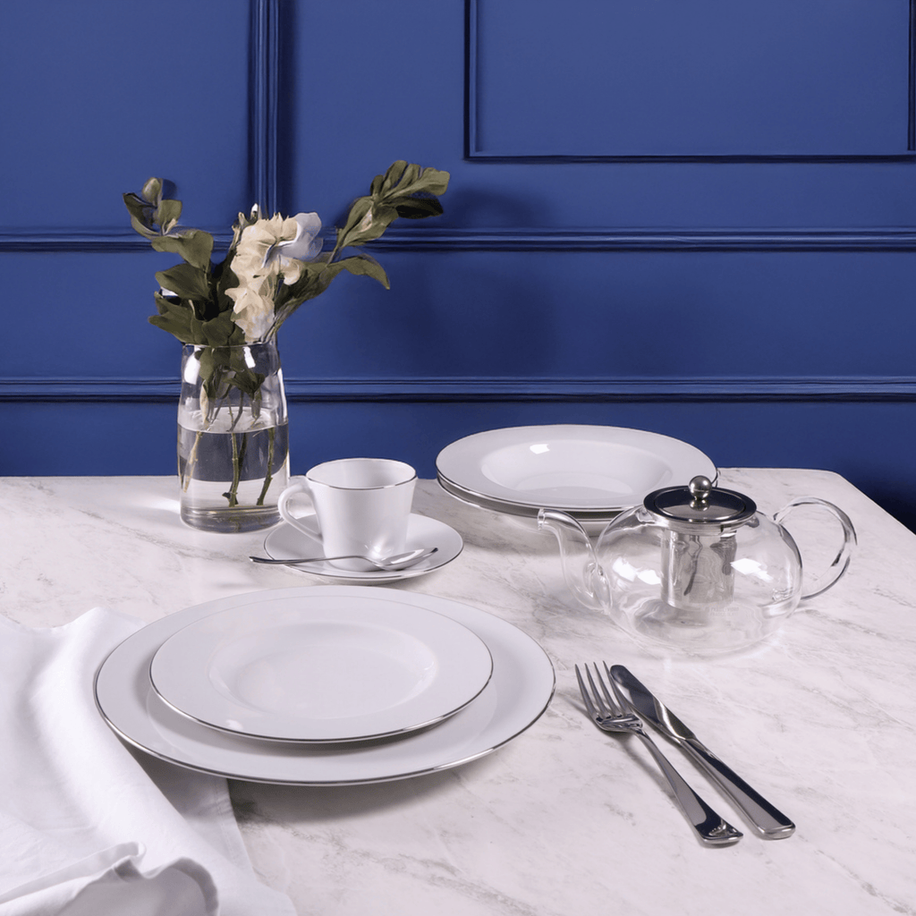Aparelho de Jantar e Chá 30 Peças Joana em Porcelana Decorada Branca