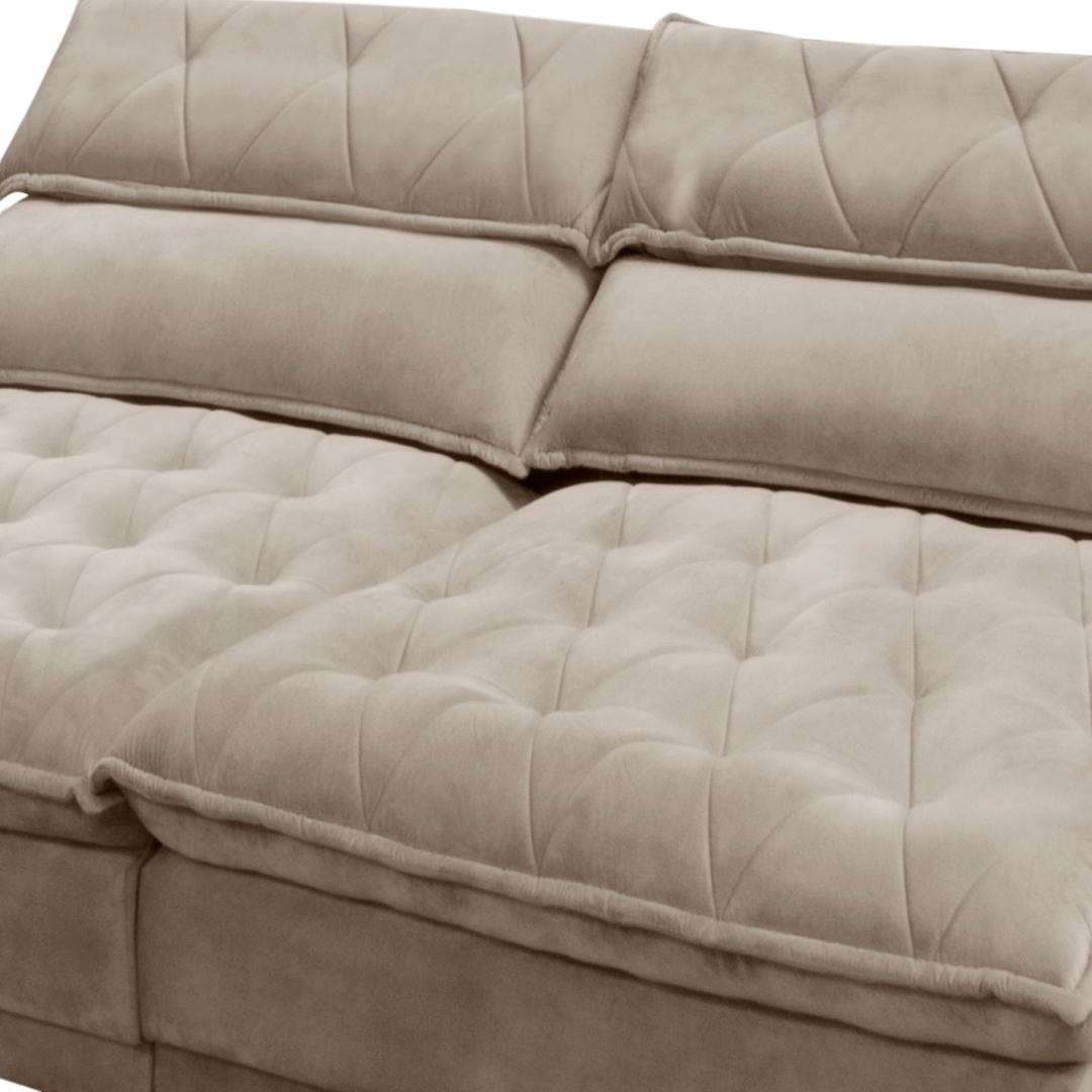 Sofá Albany 290cm Matielo 2 Assentos Retráteis com Encostos Reclináveis Veludo Castor