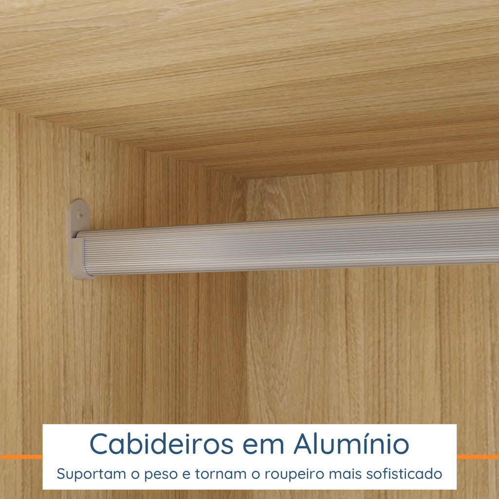 Roupeiro Creta Mambel 200cm 2 Portas de Correr com Espelho 100% MDF Olmo