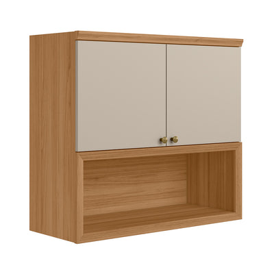 Armário Aéreo de Cozinha Selene Linea 100% MDF 2 Portas 1 Nicho 80cm Jequitibá e Off White