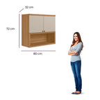 Armário Aéreo de Cozinha Selene Linea 100% MDF 2 Portas 1 Nicho 80cm Jequitibá e Off White