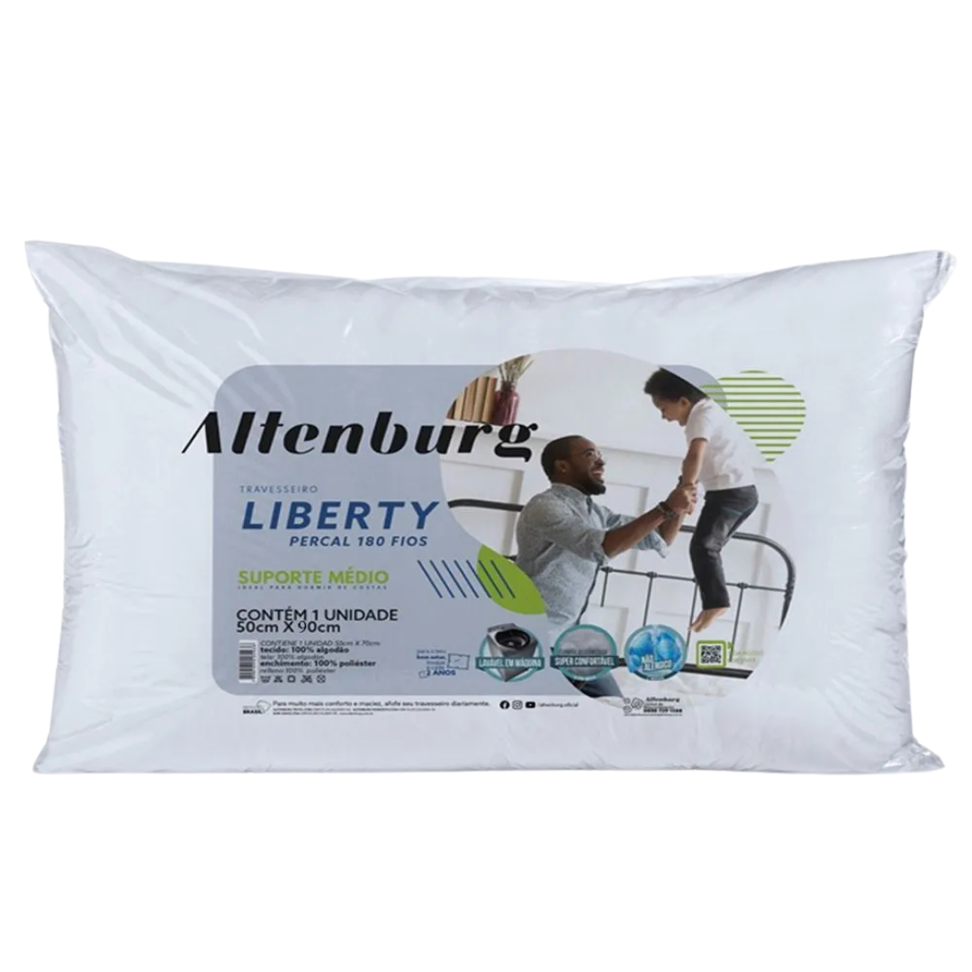 Kit Altenburg Travesseiro Liberty 50x90cm + Fronha Percal 180 Fios 50x90cm Bege