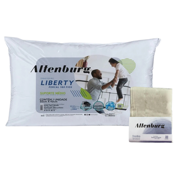 Kit Altenburg Travesseiro Liberty 50x90cm + Fronha Percal 180 Fios 50x90cm Bege
