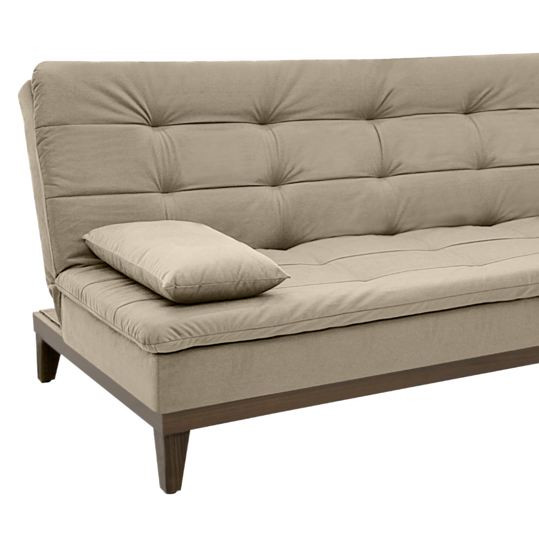Sofá Cama Melissa 190cm Linoforte Pés em Madeira Veludo Castor
