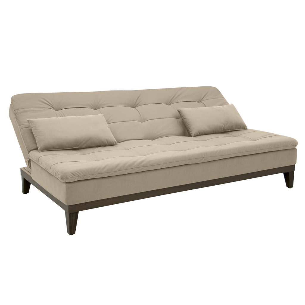 Sofá Cama Melissa 190cm Linoforte Pés em Madeira Veludo Castor