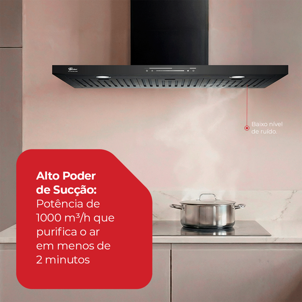 Coifa de Parede Fischer Platinium 90cm Controle por Gesto Preto 220V