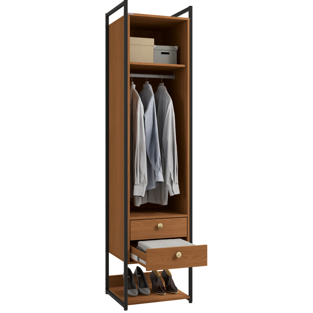 Armário Industrial Closet LI051 Kappesberg 48cm 1 Porta 2 Gavetas Canela e Preto Fosco