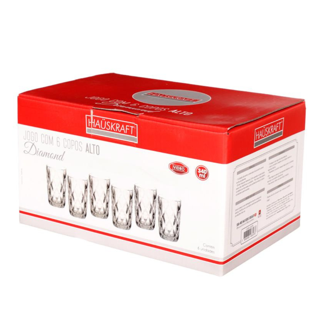 Jogo 6 Copos Diamond Etilux 340ml
