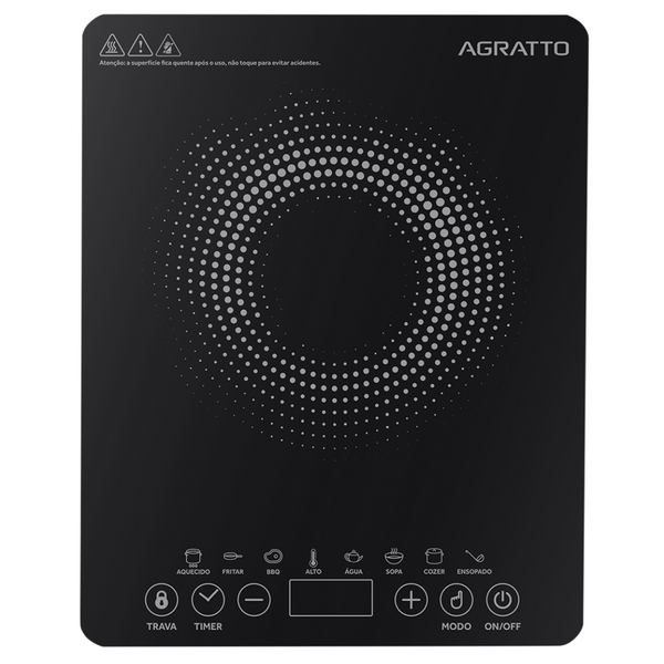 Cooktop Indução 1 Boca Agratto Vitrocerâmica Preto 220V