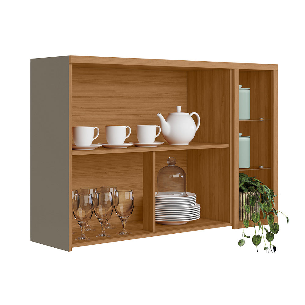 Armário Aéreo de Cozinha Allure Linea 100% MDF 2 Portas 120cm com Led Jequitibá e Gris