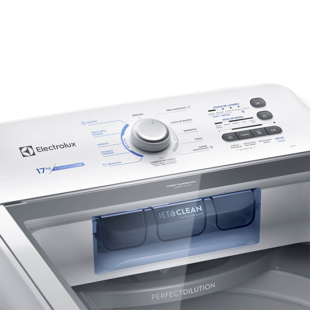 Lavadora de Roupas Electrolux 17Kg Essential Care Cesto Inox Jet Clean Ultra Filter LED17 Branco 220V