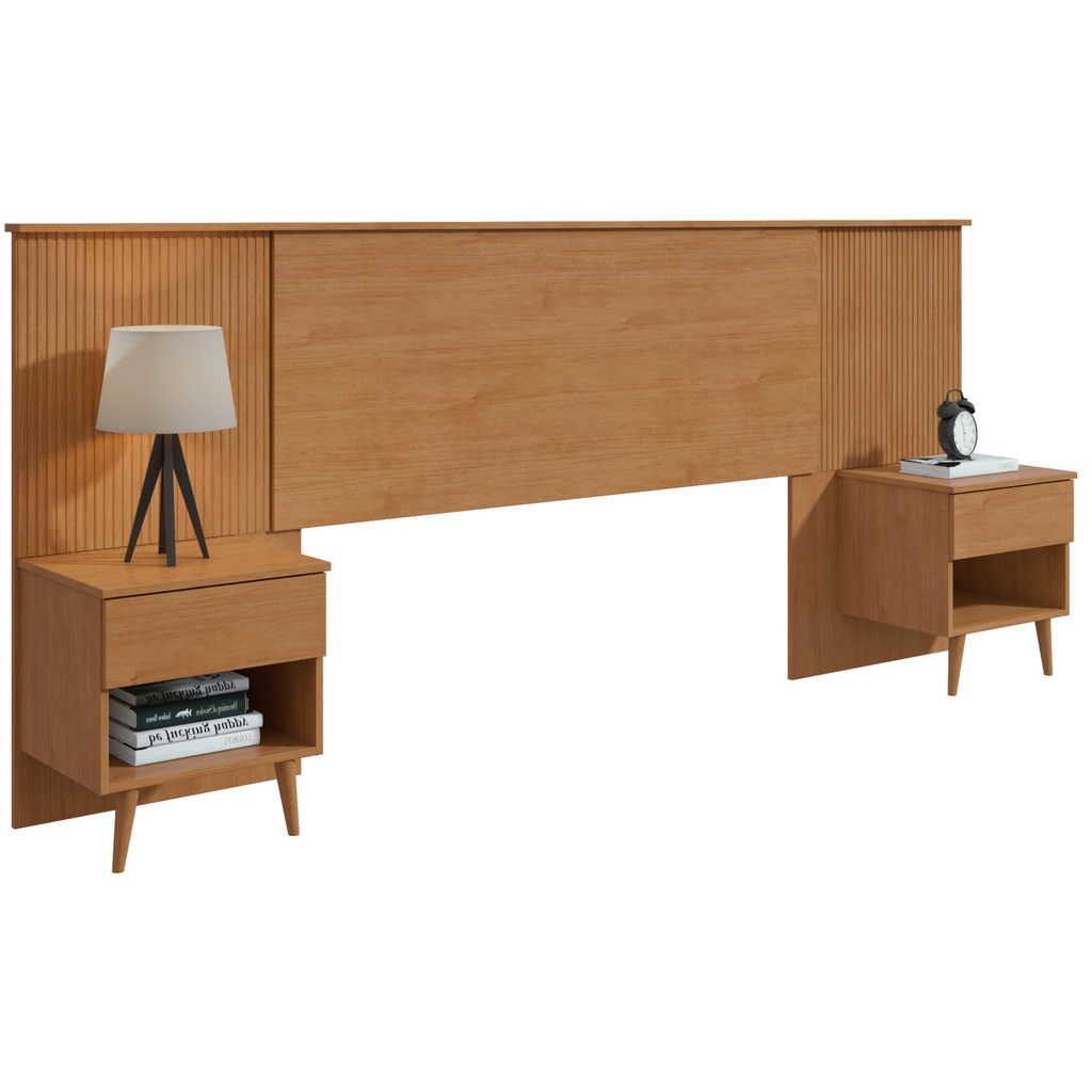 Cabeceira Like Extensível com Mesa Lopas Casal/Queen Amêndoa Clean